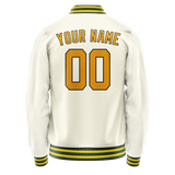 Custom Cream Gold Solid Color Varsity Letterman Jacket