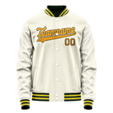 Custom Cream Gold Solid Color Varsity Letterman Jacket