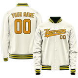 Custom Cream Gold Solid Color Varsity Letterman Jacket