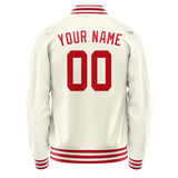 Custom Cream Red Solid Color Varsity Letterman Jacket