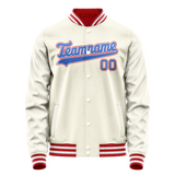 Custom Cream Red Solid Color Varsity Letterman Jacket