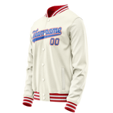 Custom Cream Red Solid Color Varsity Letterman Jacket