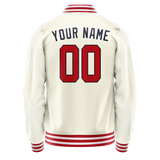 Custom Cream Red Solid Color Varsity Letterman Jacket