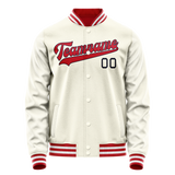 Custom Cream Red Solid Color Varsity Letterman Jacket