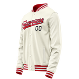 Custom Cream Red Solid Color Varsity Letterman Jacket