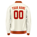 Custom Cream Orange Solid Color Varsity Letterman Jacket