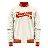 Custom Cream Orange Solid Color Varsity Letterman Jacket