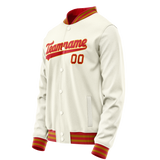 Custom Cream Orange Solid Color Varsity Letterman Jacket