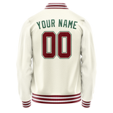 Custom Cream Kelly-Green Solid Color Varsity Letterman Jacket