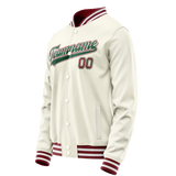 Custom Cream Kelly-Green Solid Color Varsity Letterman Jacket