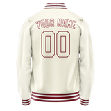 Custom Cream Red Solid Color Varsity Letterman Jacket