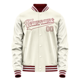 Custom Cream Red Solid Color Varsity Letterman Jacket