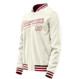 Custom Cream Red Solid Color Varsity Letterman Jacket
