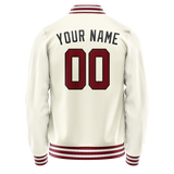 Custom Cream Red Solid Color Varsity Letterman Jacket