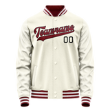 Custom Cream Red Solid Color Varsity Letterman Jacket
