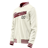 Custom Cream Red Solid Color Varsity Letterman Jacket