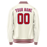 Custom Cream Red Solid Color Varsity Letterman Jacket