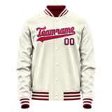 Custom Cream Red Solid Color Varsity Letterman Jacket