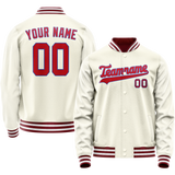 Custom Cream Red Solid Color Varsity Letterman Jacket