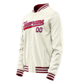 Custom Cream Red Solid Color Varsity Letterman Jacket