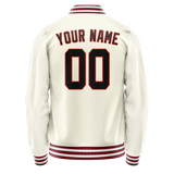 Custom Cream Black Solid Color Varsity Letterman Jacket