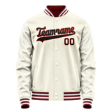 Custom Cream Black Solid Color Varsity Letterman Jacket