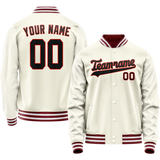 Custom Cream Black Solid Color Varsity Letterman Jacket