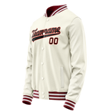 Custom Cream Black Solid Color Varsity Letterman Jacket