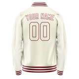 Custom Cream Crimson Solid Color Varsity Letterman Jacket