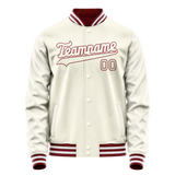 Custom Cream Crimson Solid Color Varsity Letterman Jacket
