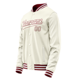 Custom Cream Crimson Solid Color Varsity Letterman Jacket