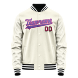Custom Cream Purple Solid Color Varsity Letterman Jacket