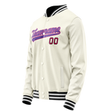 Custom Cream Purple Solid Color Varsity Letterman Jacket