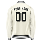 Custom Cream Black Solid Color Varsity Letterman Jacket