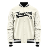 Custom Cream Black Solid Color Varsity Letterman Jacket