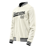 Custom Cream Black Solid Color Varsity Letterman Jacket