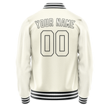 Custom Cream Black Solid Color Varsity Letterman Jacket