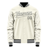 Custom Cream Black Solid Color Varsity Letterman Jacket