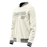 Custom Cream Black Solid Color Varsity Letterman Jacket