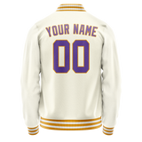 Custom Cream Purple Solid Color Varsity Letterman Jacket