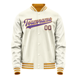 Custom Cream Purple Solid Color Varsity Letterman Jacket