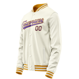 Custom Cream Purple Solid Color Varsity Letterman Jacket
