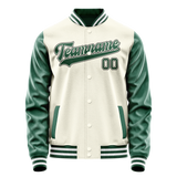 Custom Cream Kelly-Green Solid Color Varsity Letterman Jacket