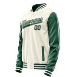 Custom Cream Kelly-Green Solid Color Varsity Letterman Jacket