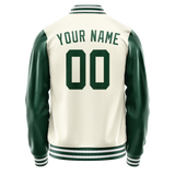 Custom Cream Kelly-Green Solid Color Varsity Letterman Jacket