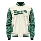 Custom Cream Kelly-Green Solid Color Varsity Letterman Jacket