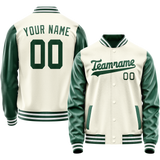 Custom Cream Kelly-Green Solid Color Varsity Letterman Jacket