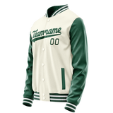 Custom Cream Kelly-Green Solid Color Varsity Letterman Jacket