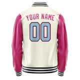 Custom Cream Pink Solid Color Varsity Letterman Jacket