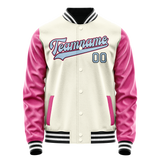 Custom Cream Pink Solid Color Varsity Letterman Jacket